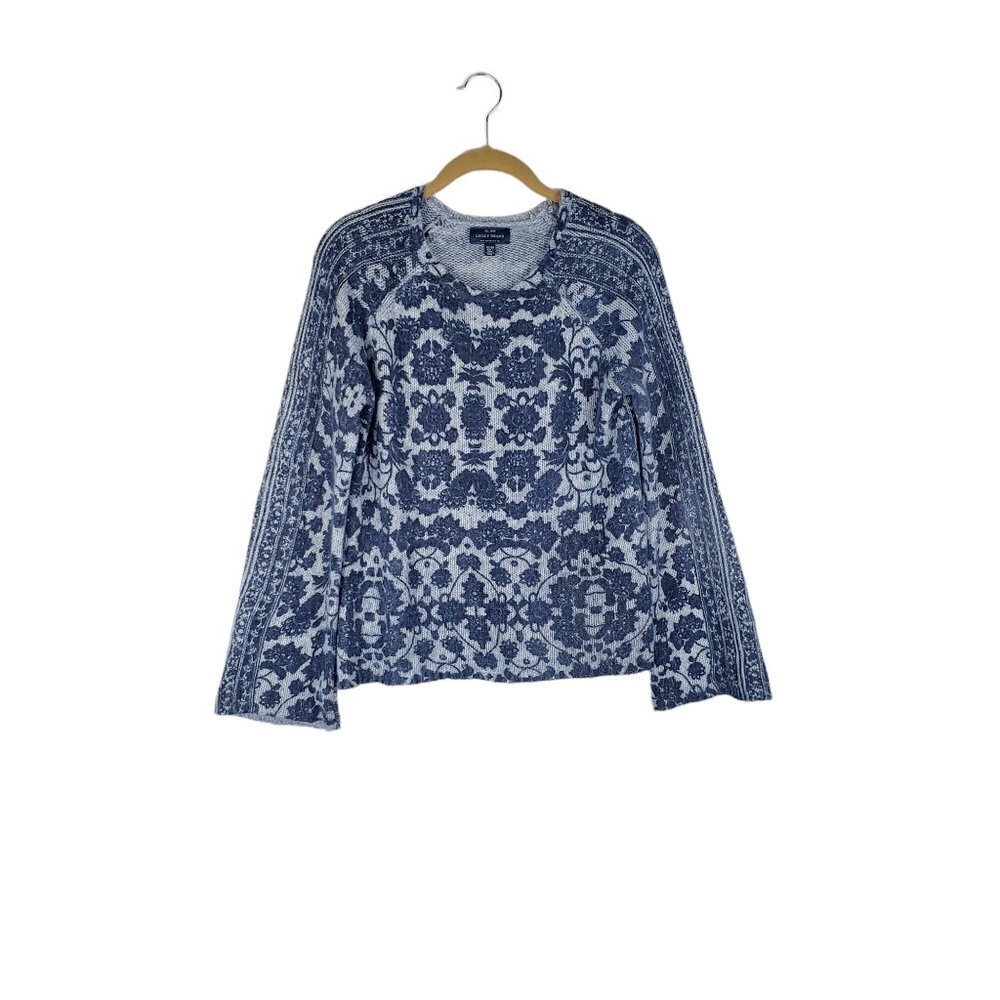 Lucky Brand Damask Pullover Sweater in Blue Multi Womens Size XS